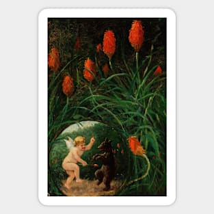 Fairy and Bear in Garden by Frederick Stuart Church Magnet